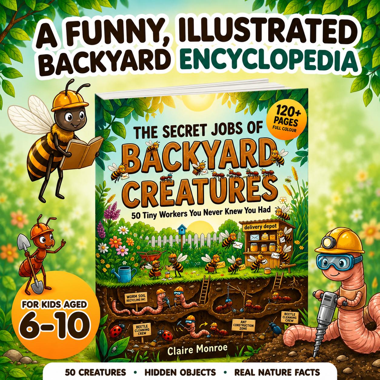 The Secret Jobs of Backyard Creatures For Kids Aged 6 to 10: An Illustrated Fun Animal Encyclopedia To Learn About Nature (8.5 x 11 inch Full-Color) - Claire Monroe Books