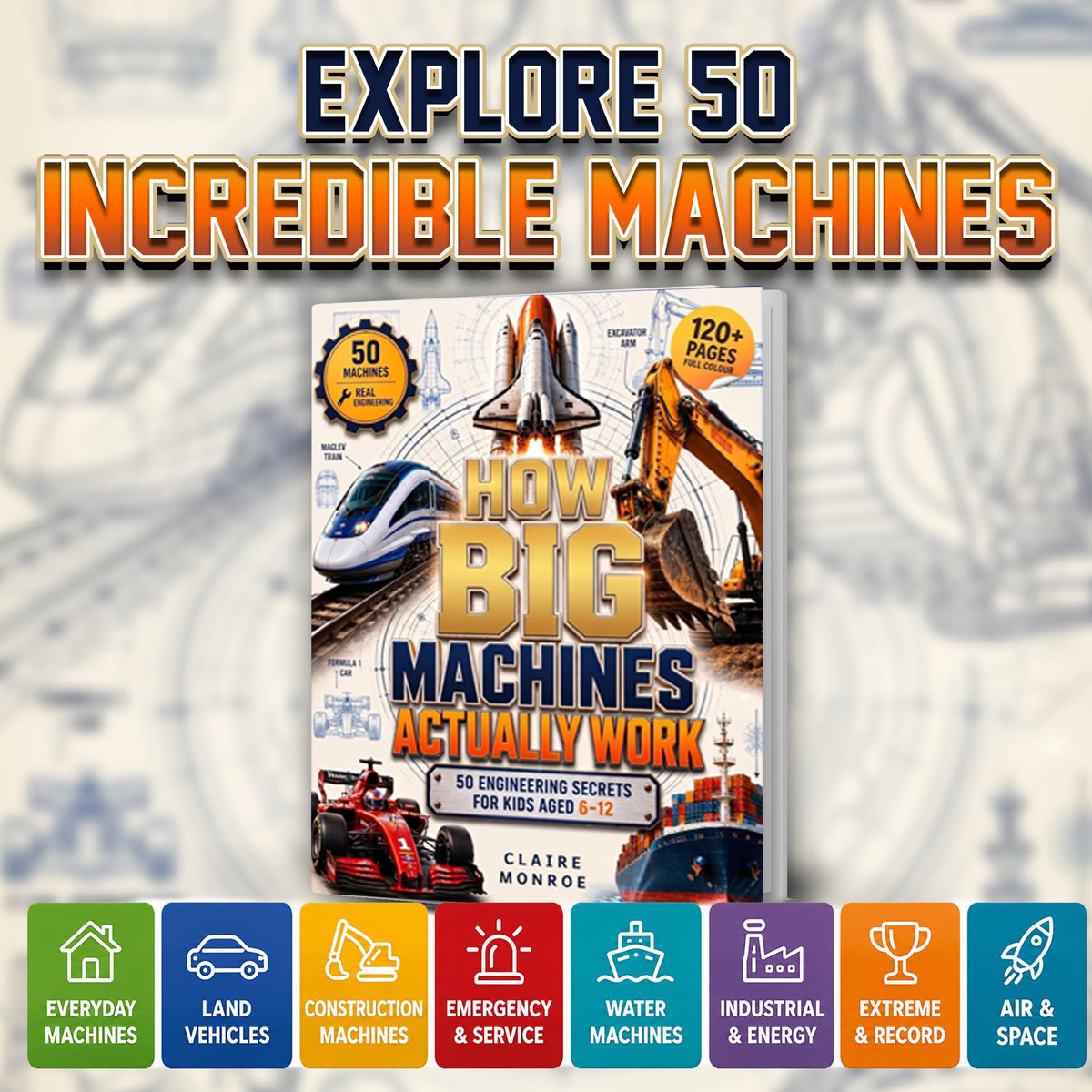 How Big Machines Actually Work: 50 Engineering Secrets for Kids Aged 6–12 (8.5 x 11 inch Full-Color) - Claire Monroe Books