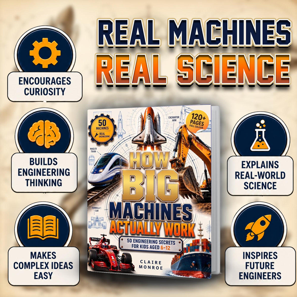 How Big Machines Actually Work: 50 Engineering Secrets for Kids Aged 6–12 (8.5 x 11 inch Full-Color) - Claire Monroe Books