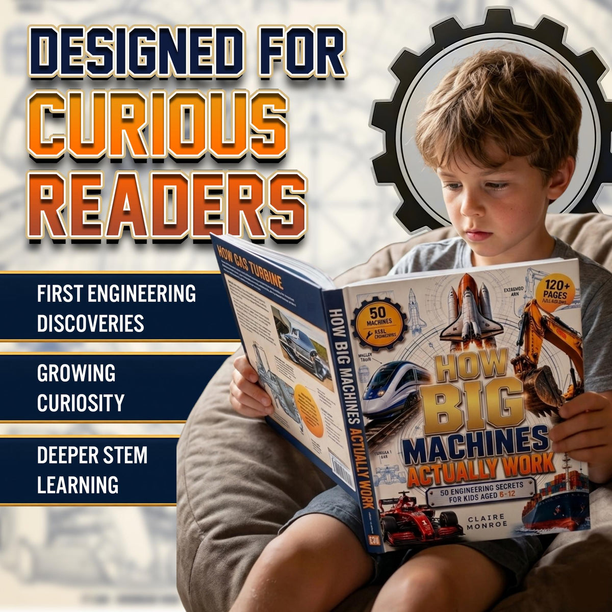 How Big Machines Actually Work: 50 Engineering Secrets for Kids Aged 6–12 (8.5 x 11 inch Full-Color) - Claire Monroe Books