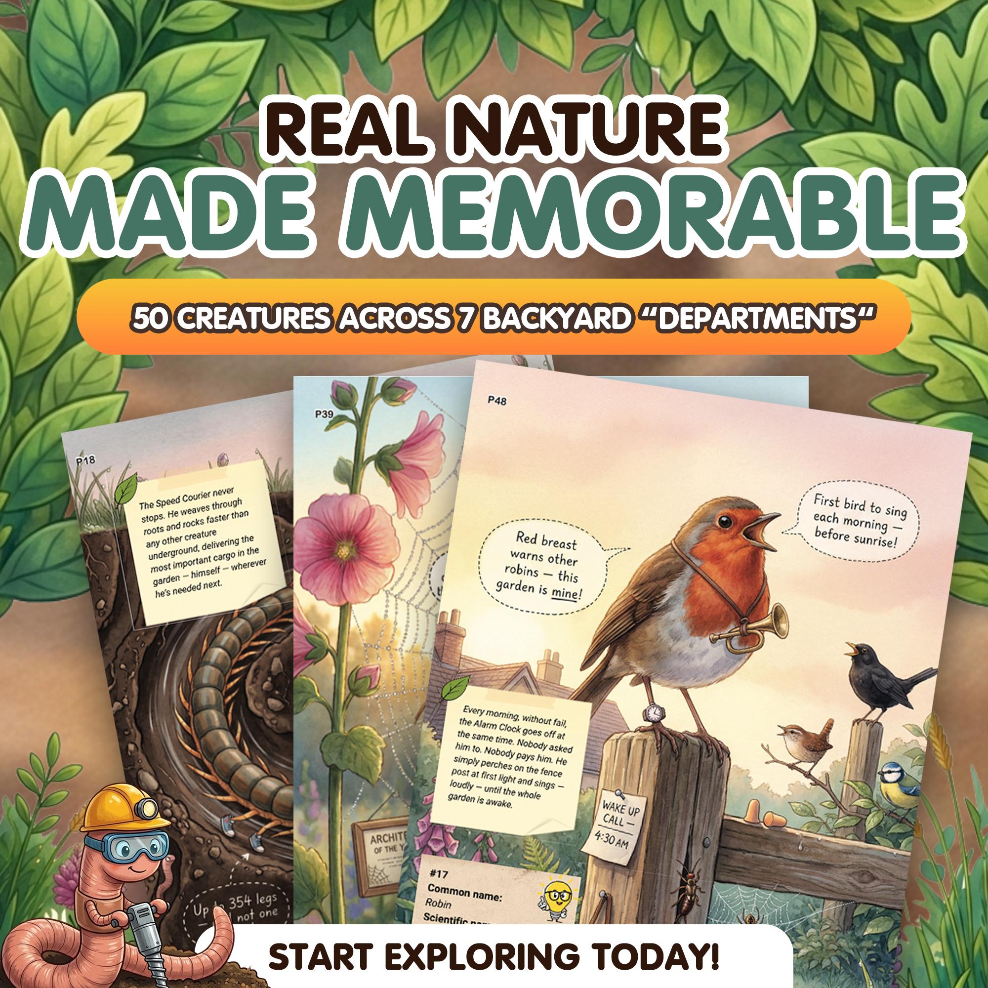 The Secret Jobs of Backyard Creatures For Kids Aged 6 to 10: An Illustrated Fun Animal Encyclopedia To Learn About Nature (8.5 x 11 inch Full-Color) - Claire Monroe Books