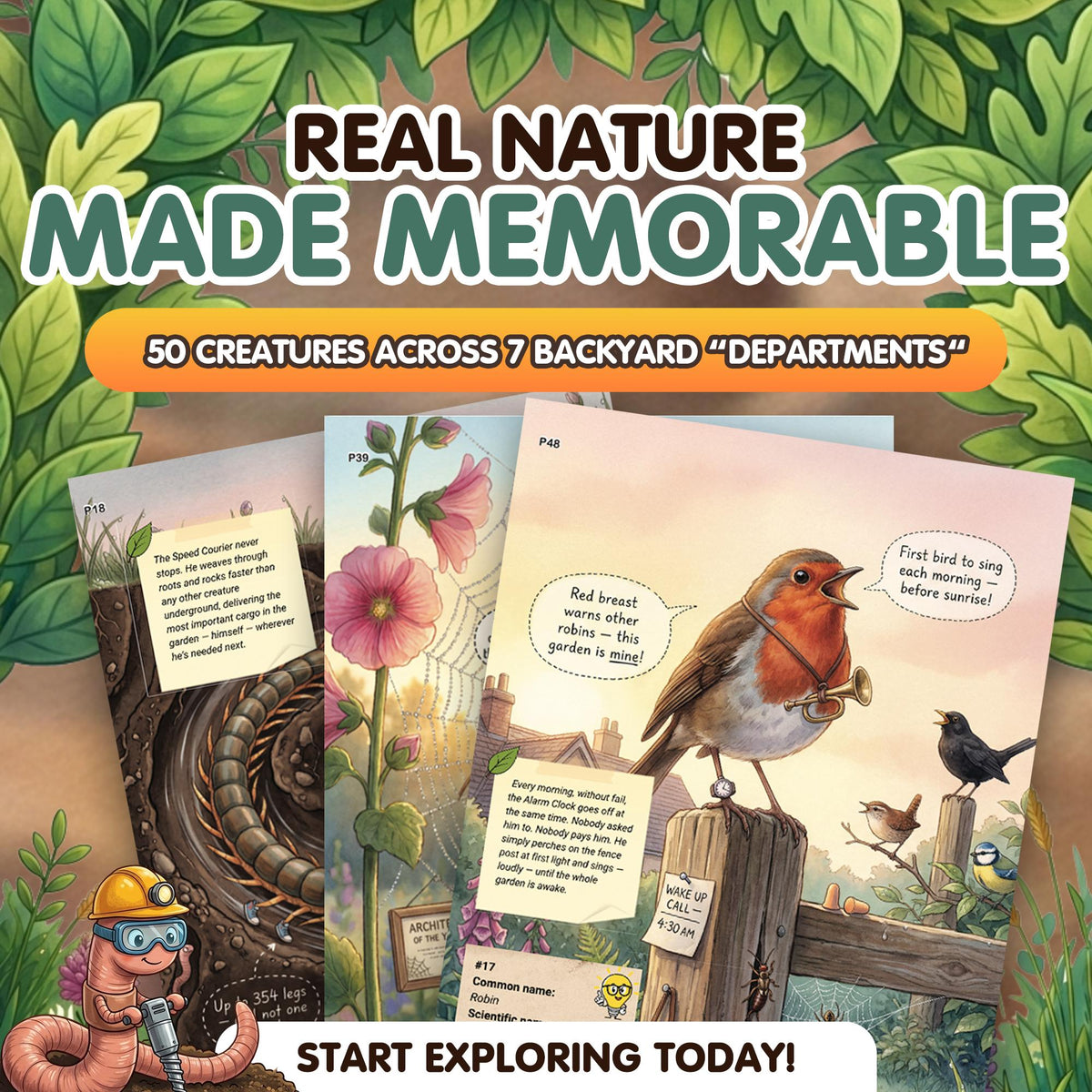 The Secret Jobs of Backyard Creatures For Kids Aged 6 to 10: An Illustrated Fun Animal Encyclopedia To Learn About Nature (8.5 x 11 inch Full-Color) - Claire Monroe Books