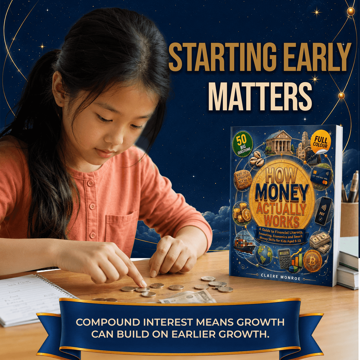 How Money Actually Works: A Guide to Financial Literacy, Investing, Economics and Smart Money Skills for Kids Aged 8-12 (8.5 x 11 inch Full-Color) - Claire Monroe Books